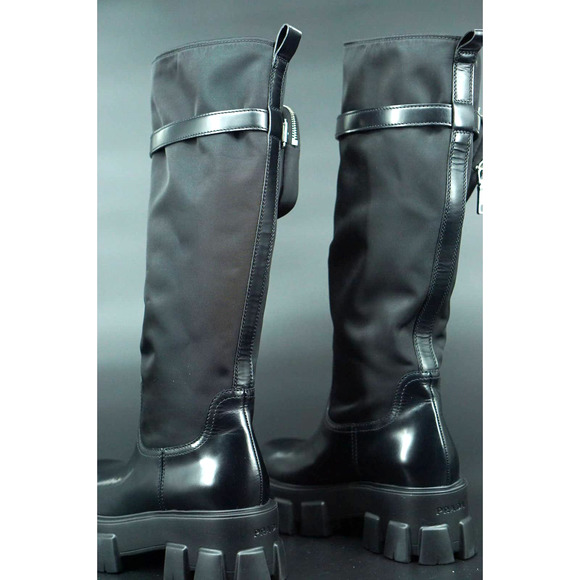 Prada Monolith Nylon Zip Bag Lug Combat Boot SZ 38 Logo Pocket Riding Platform - Picture 12 of 12